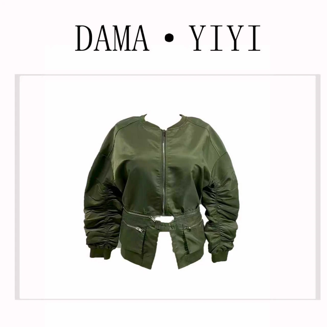 D5852新款潮牌宽松小众设计可拆卸腰封夹克棒球服短外套