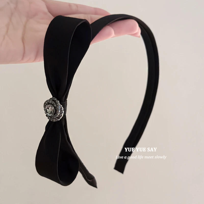 留洋大小姐 高级感缎面侧边蝴蝶结发箍 轻奢小众锆石闪钻头箍发卡