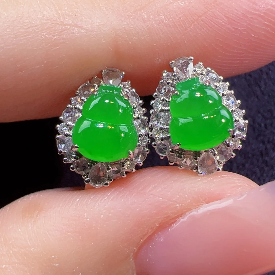 翡翠18K金镶嵌耳饰耳包