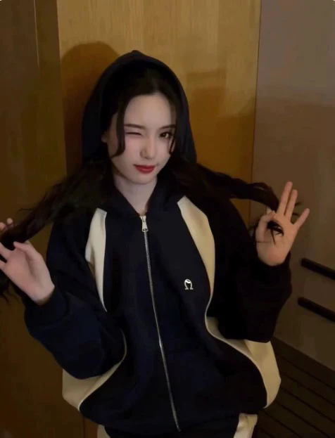 汪苏泷徐艺洋同款藏青套装美式复古卫衣长裤两件套2025秋季新款女