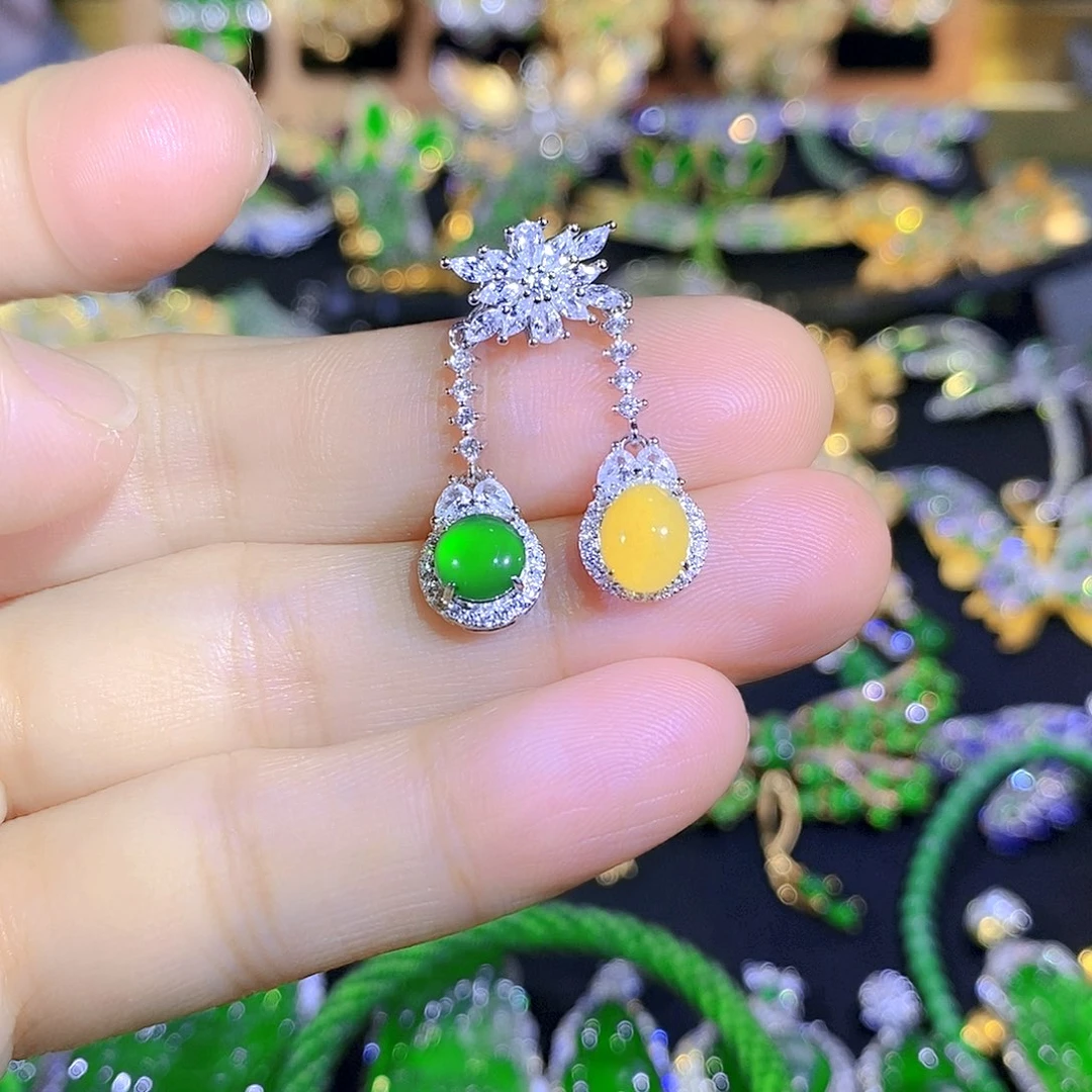 吊坠(不含链)银S925镶嵌翡翠