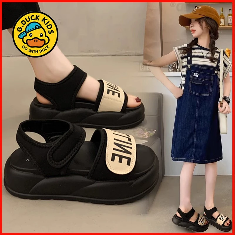 小黄鸭女童凉鞋夏款2025新款女孩运动中大童软底公主鞋儿童沙滩鞋