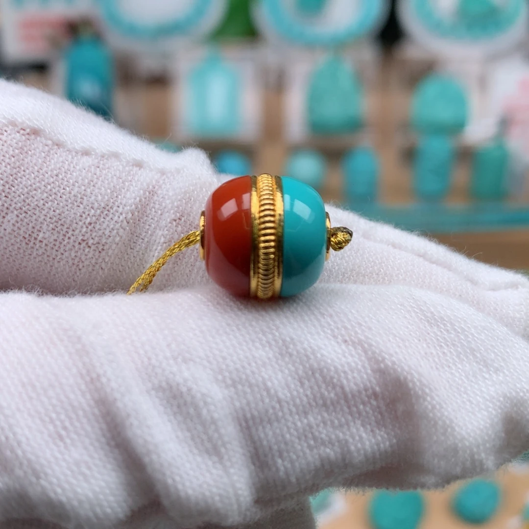 绿松石18K金镶嵌珠宝奇石12mm