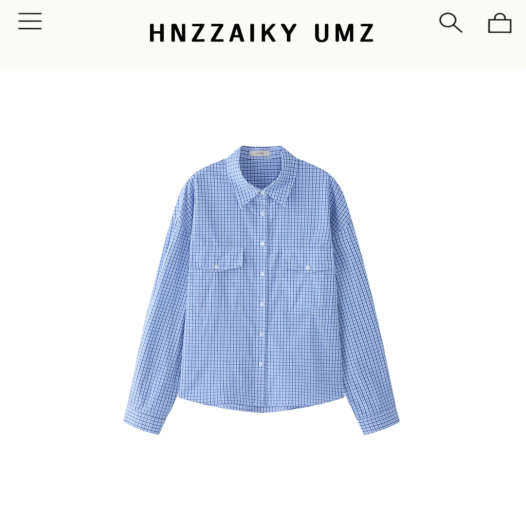 UMZ 设计感双口袋蓝白格纹翻领宽松长袖衬衫U25S400109