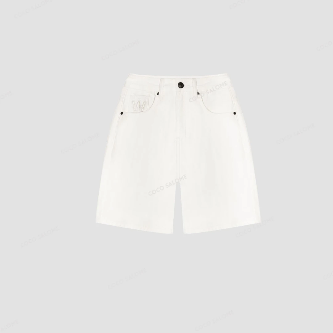 安安推荐【序曲】极简后腰字母镂空水洗休闲牛仔短裤BL-K-KSB1990