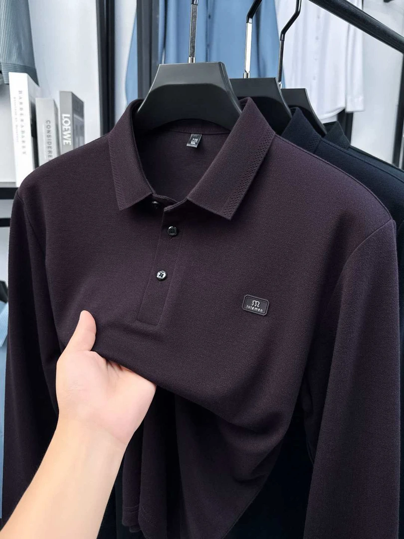 男士长袖T恤2025秋季新款高档中老年爸爸POIO衫商务休闲打底衫薄