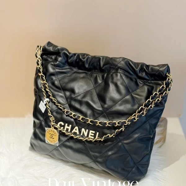 大吉中古/Chanel香奈儿22bag黑金白标小号斜挎包