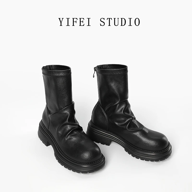 【明星同款系列】短靴褶皱弹力瘦瘦靴马丁靴女靴子女款爆款2025新款