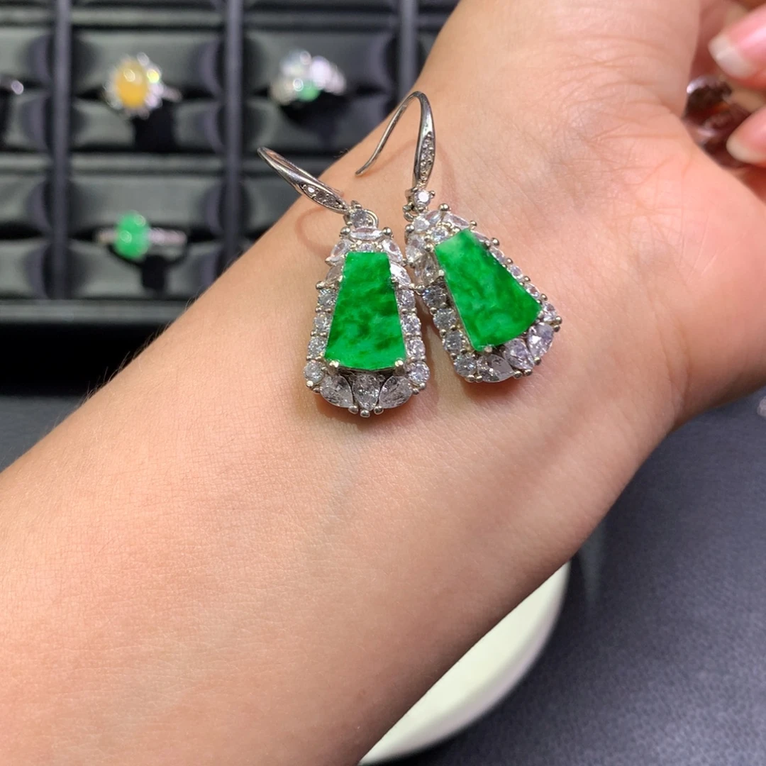 翡翠银S925镶嵌耳饰