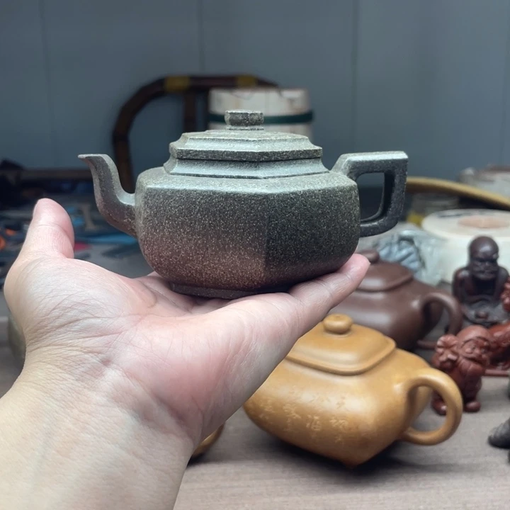 茶壶紫砂六方雪华，手磨料（段泥）