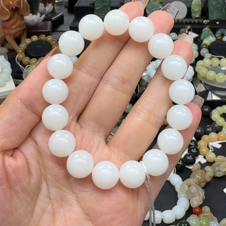 和田玉未镶嵌手链和田玉新疆黑山白玉卡12➕