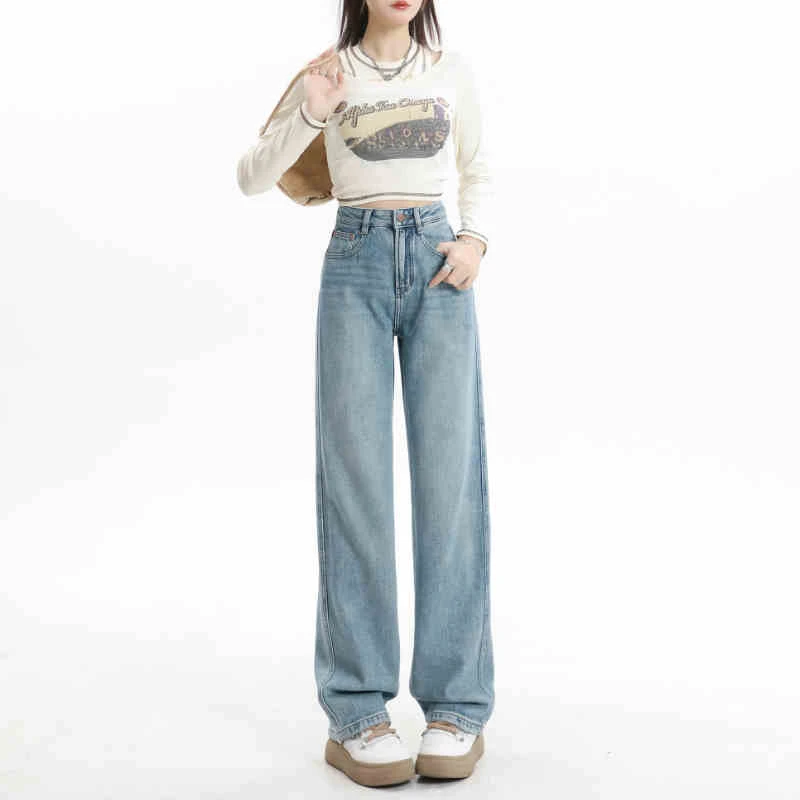 CTT【牛奶】高腰阔腿牛仔裤女25春款宽松百搭拖地裤ins显瘦设计感