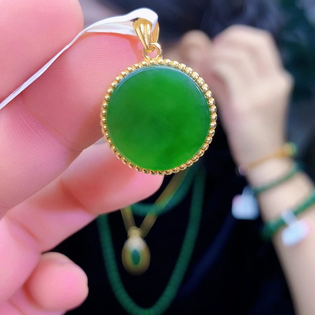 吊坠(不含链)银S925镶嵌和田玉（碧玉）吊坠