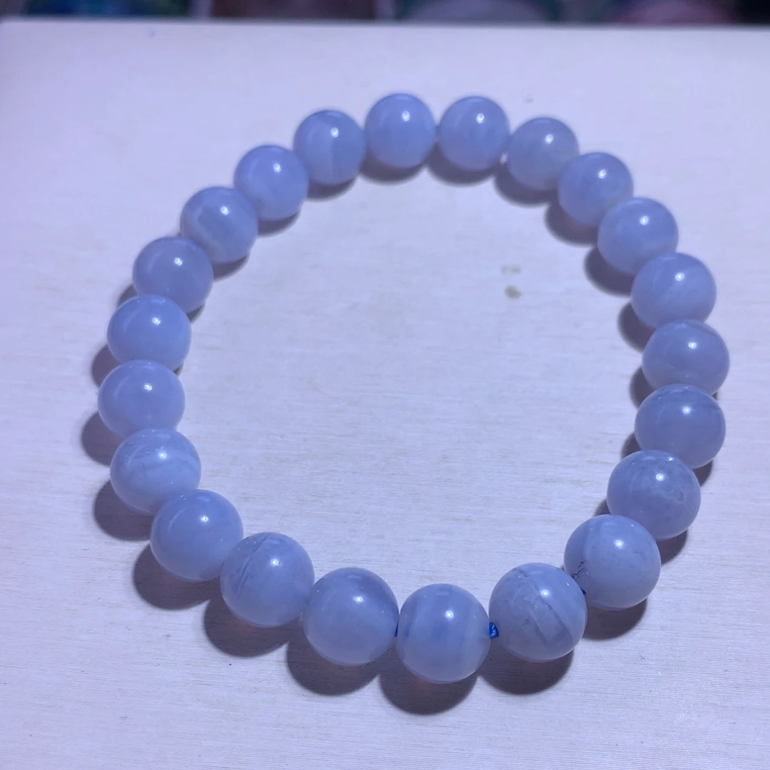 水晶手串银S925镶嵌蓝纹8.8m