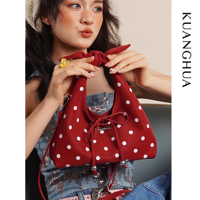 KUANGHUA哐花手提式单根韩版波点系带斜挎包ins网红手拎包百搭
