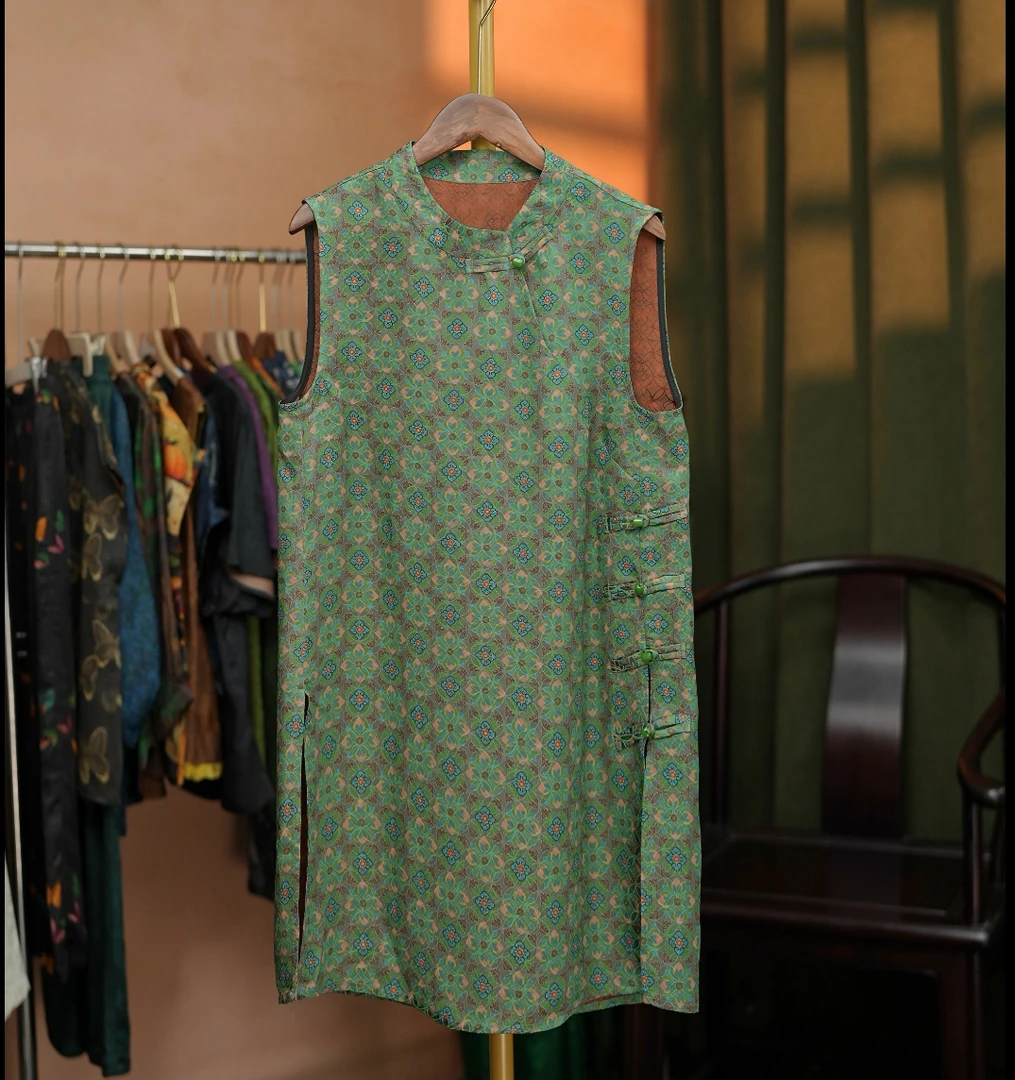 {如意}新中式网红旗袍裙显瘦上衣中长款背心裙奥黛爆款无袖女中式