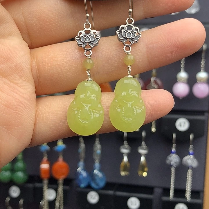 和田玉耳饰银S925镶嵌如**愿