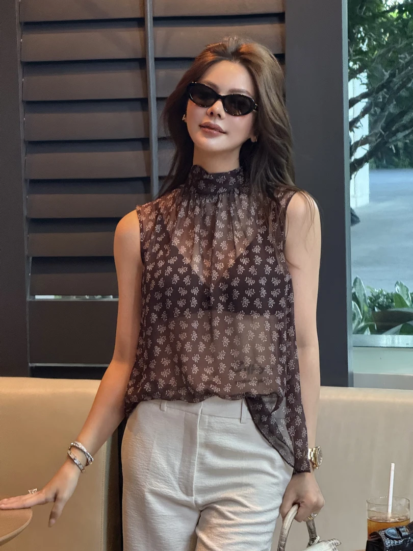 【琥珀流光风】MR WOMAN 2025款碎花真丝飘带小衫25A0929