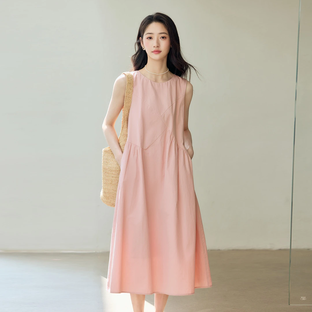 【欧若风新品】茵曼夏季法式度假风圆领连衣裙温柔风纯棉舒适吊带裙