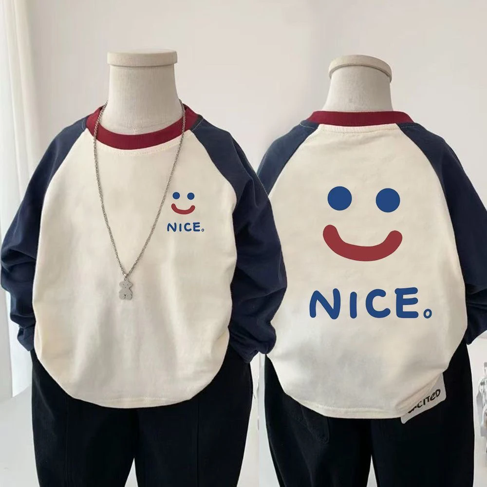 卡通笑脸趣味儿童春秋季男童长袖T恤宝宝韩版女童洋气打底衫t童装