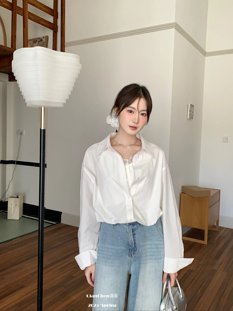 春上新！【FACAI】韩版气质简约小香高级百搭假两件蕾丝衬衫