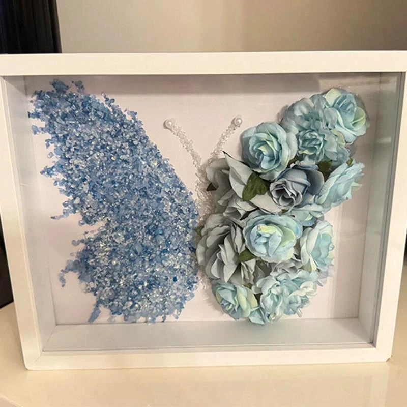 七夕节礼物创意闪亮亮水晶永生花蝴蝶相框DIY材料包摆件生日礼物