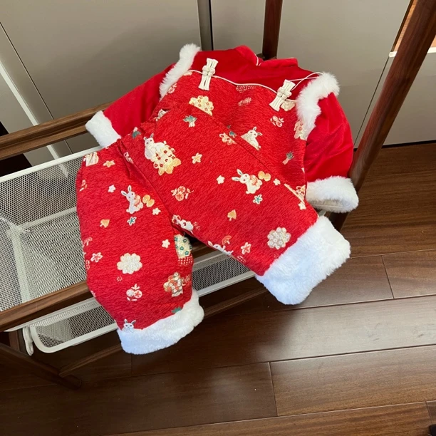 【编号C04】td2393-02-儿童批印兔套装年服红色-MGF