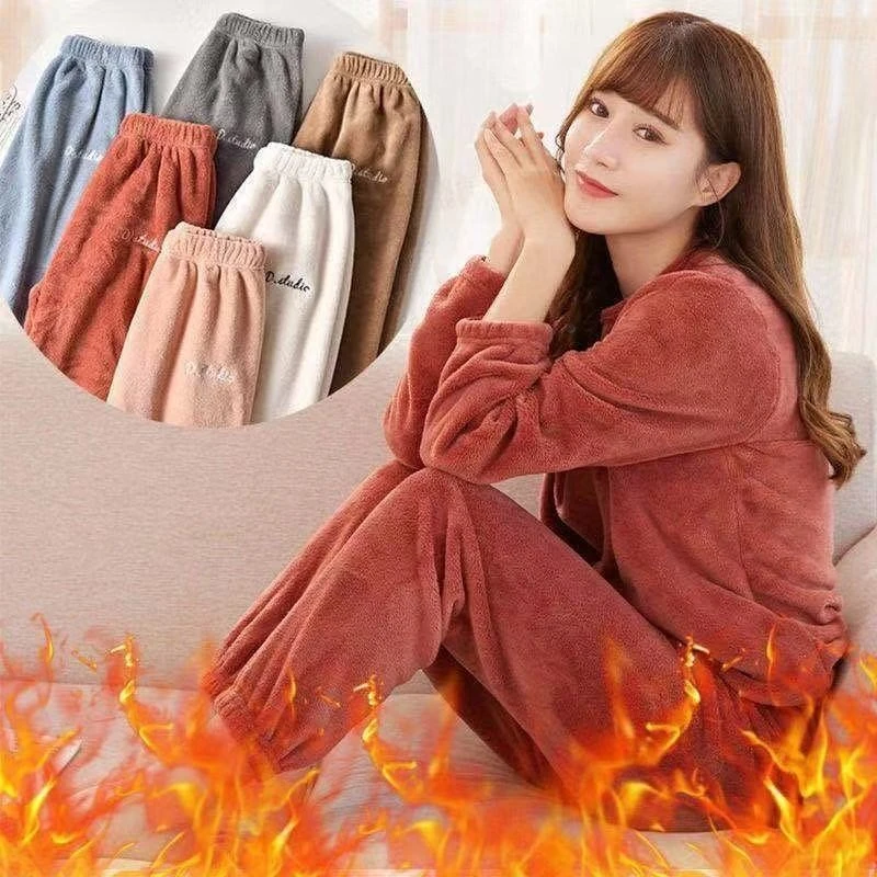 仙女暖暖裤套装珊瑚绒保暖外穿家居服学生甜美加厚秋冬暖暖睡衣女