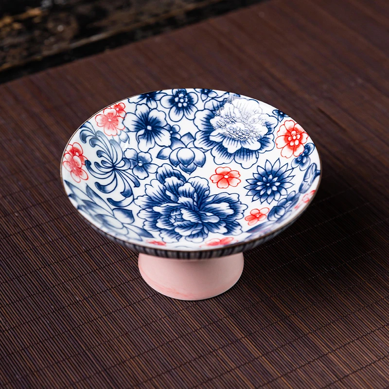 当代 欣欣茶具果盘创意青花瓷家用陶瓷高脚点心盘小号干果盘08Z01