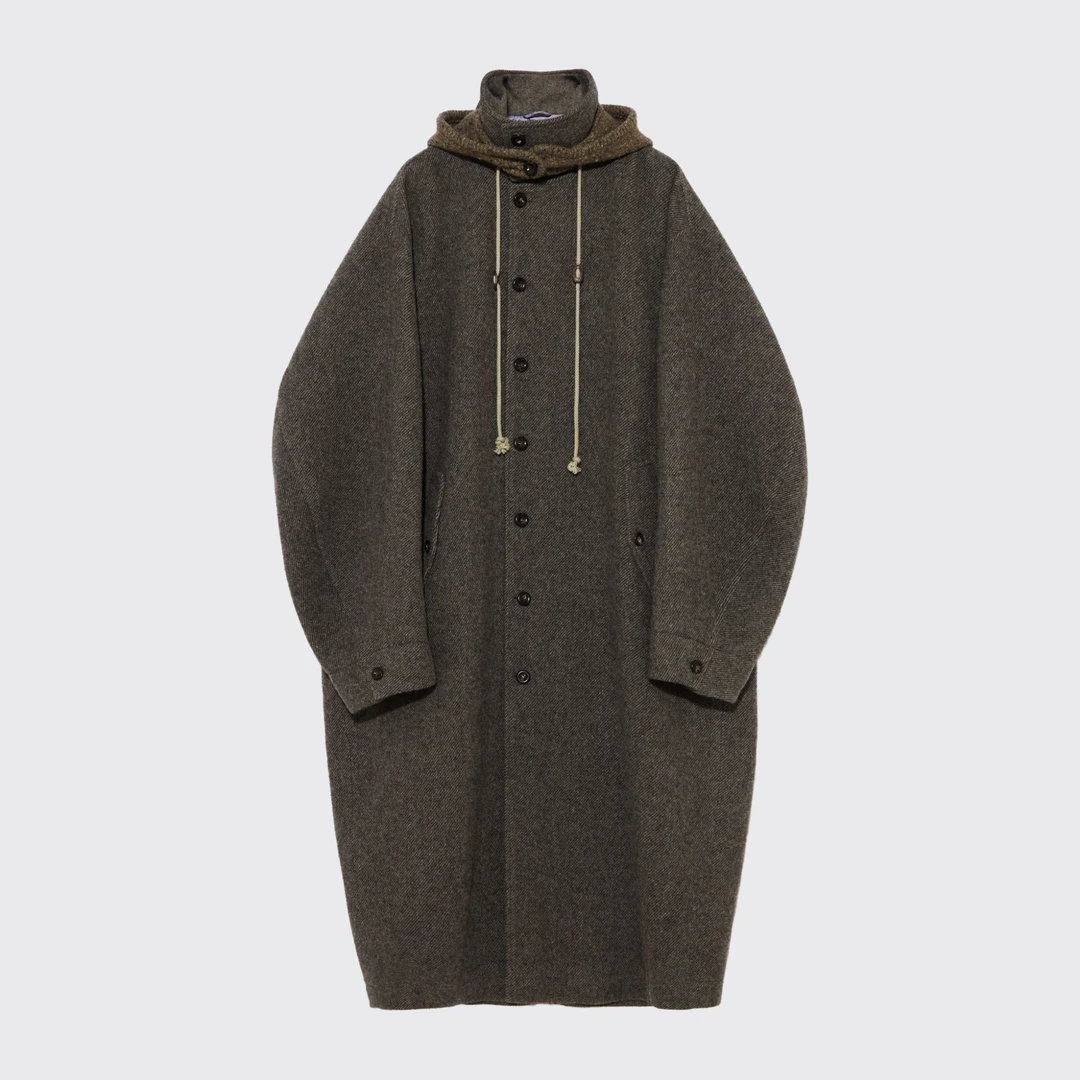 FAFAMOON  针织帽立领偏门襟长大衣 FFMCT25D065