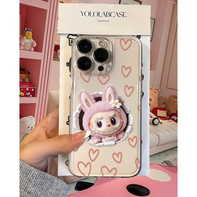 粉红爱心拉布布适用iPhone1615苹果13手机壳华为vivo小米14oppo套