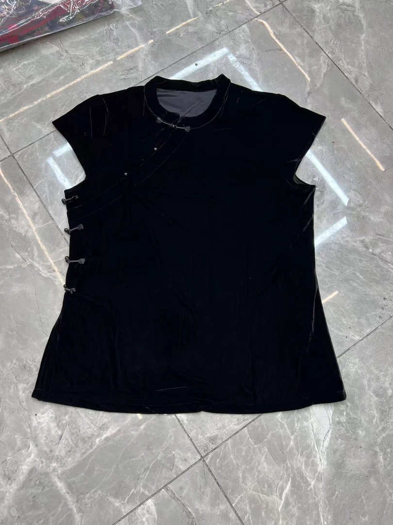 新中式女装丝绒上衣短裤花边裤夏装新款无袖背心洋气国风显气质潮