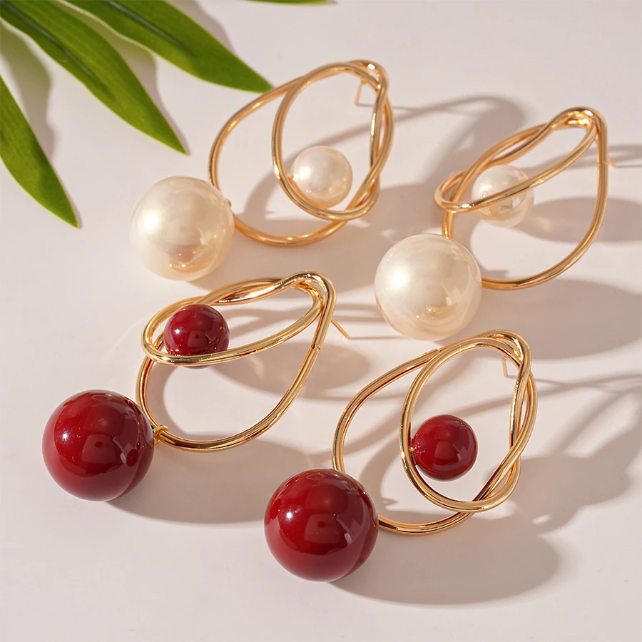 铜合金仿珍珠耳饰 Yi·Mao【相思豆】水滴交叉珍珠复古轻奢珠珠