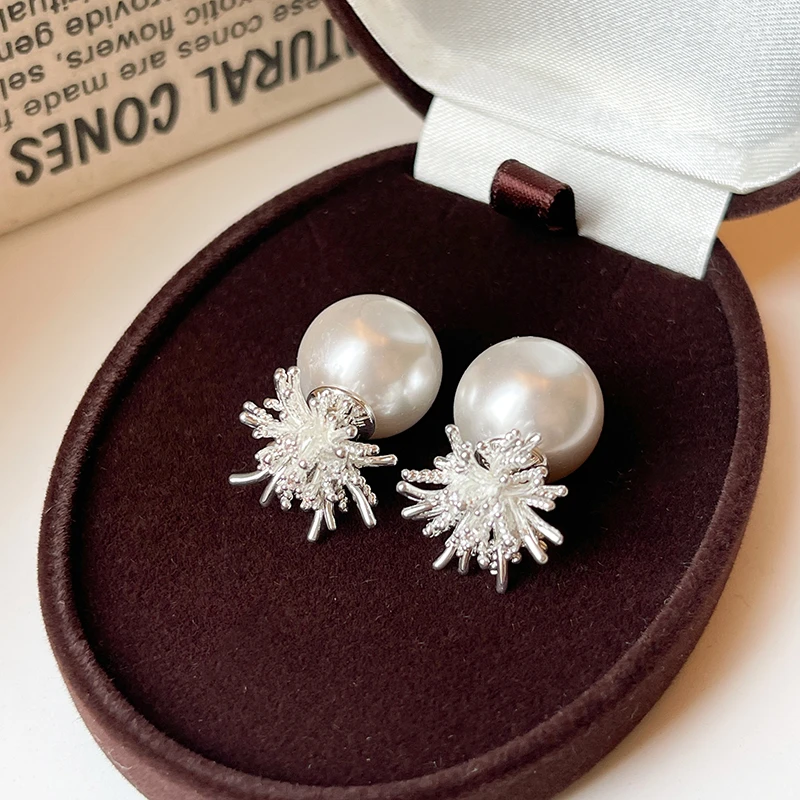 铜合金耳饰 前后式银色烟花耳钉女新款爆款高级轻奢耳环气质耳饰