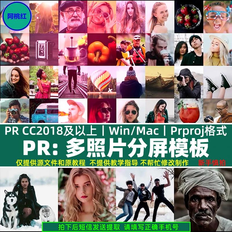 PR开场模板65张摄影作品照片集人物介绍多图片分屏片头PR视频模板
