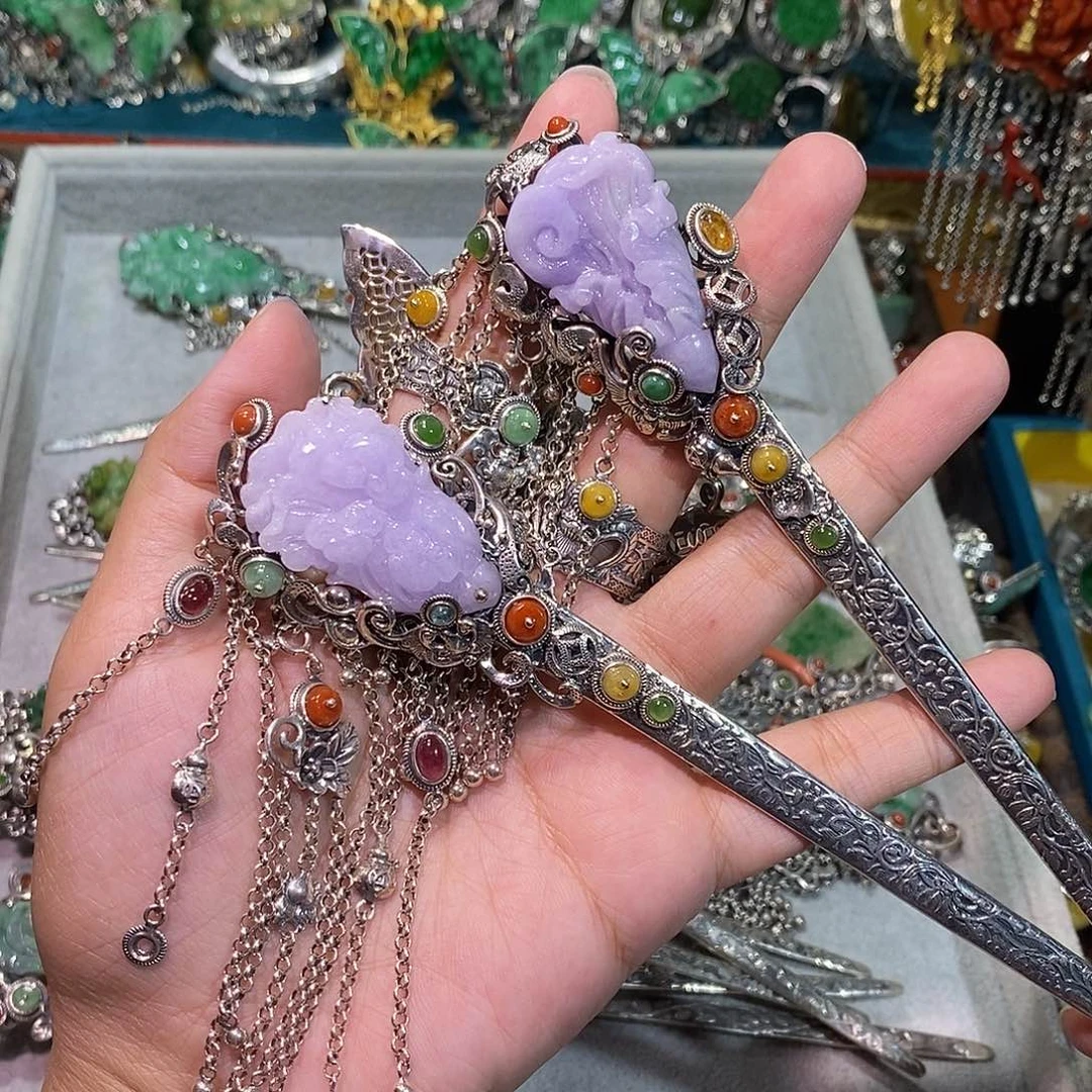 散珠翡翠发簪炸炸炸