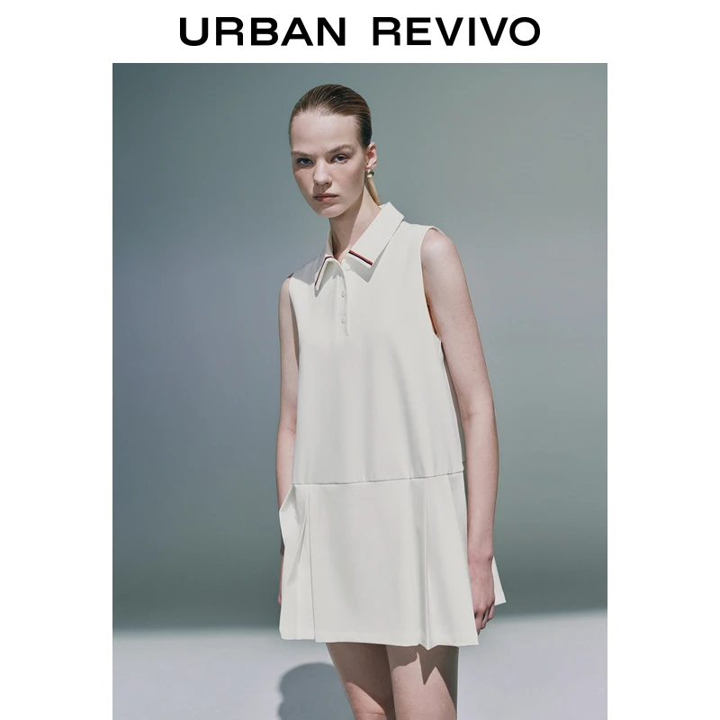UR2025夏季新款女装休闲学院风Polo领无袖连衣裙UYU750043