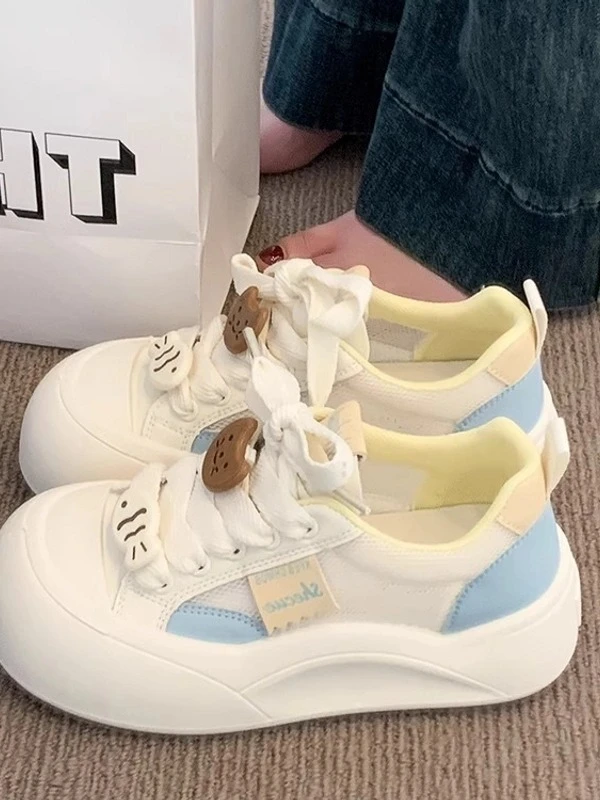 梦孜百丽厚底小白鞋女鞋2025新款夏季透气网面增高运动休闲板鞋潮