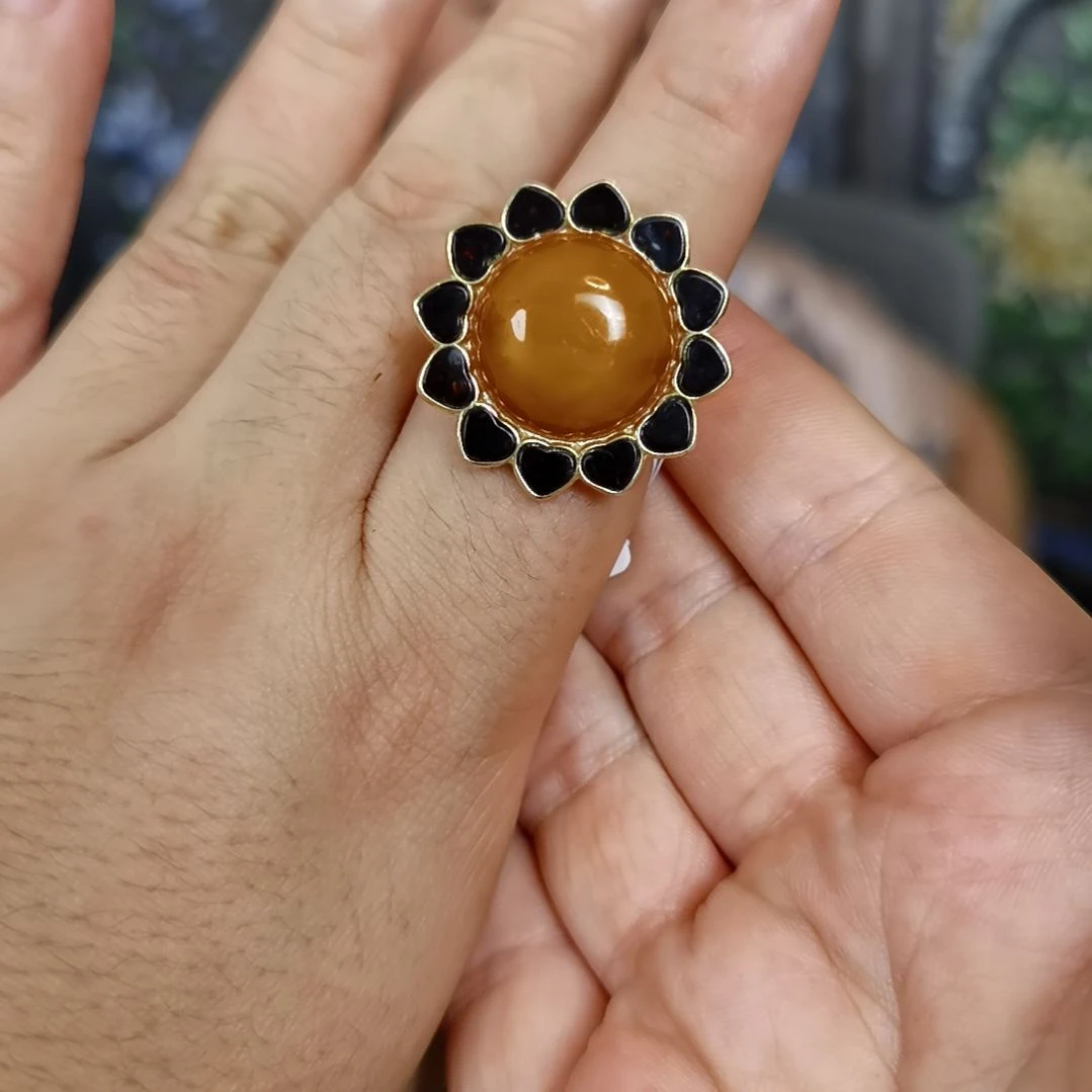 琥珀银S925镶嵌戒指戒指