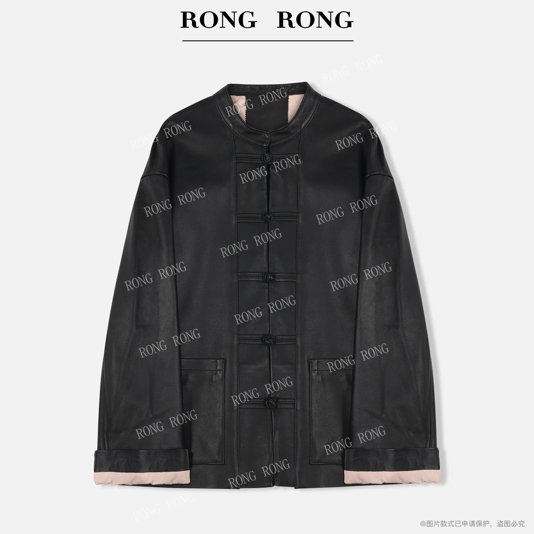 溶溶【中式酷飒】RONGRONG 100绵羊皮立领新中式盘扣皮衣MYHS9270