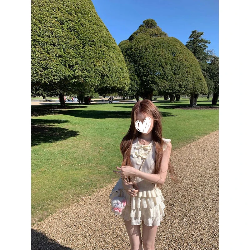 韩版设计感春夏款小飞袖一字肩显瘦针织背心上衣半身裙短裙两件套