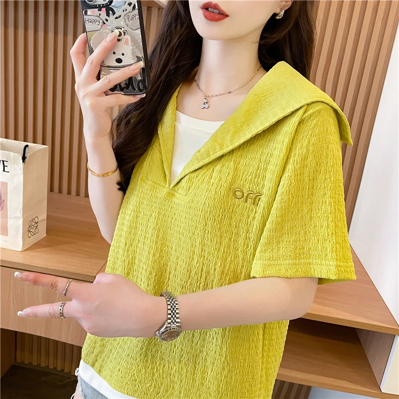 海军领短袖t恤女2025新款夏季韩版宽松显瘦减龄洋气小个子上衣服