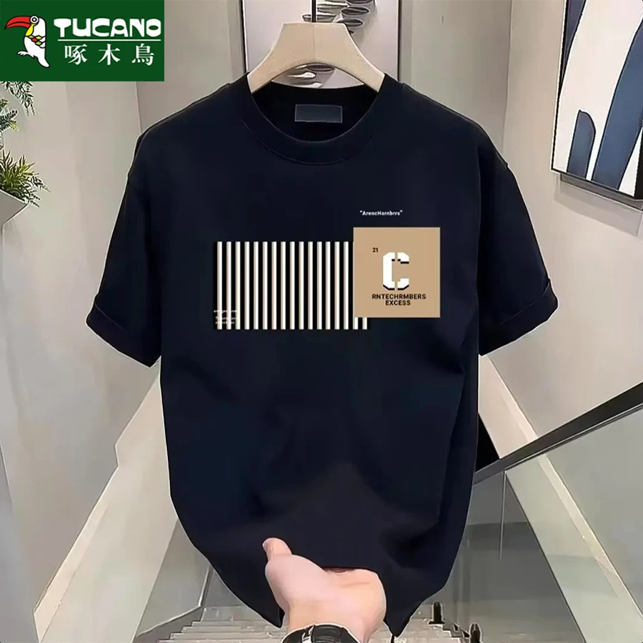 啄木鸟夏季纯棉短袖t恤男女潮流宽松圆领百搭印花全棉半袖insT恤