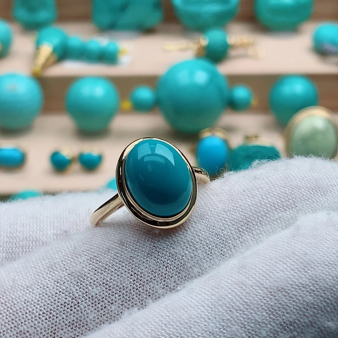 ～***觉绿松石18K金镶嵌戒指