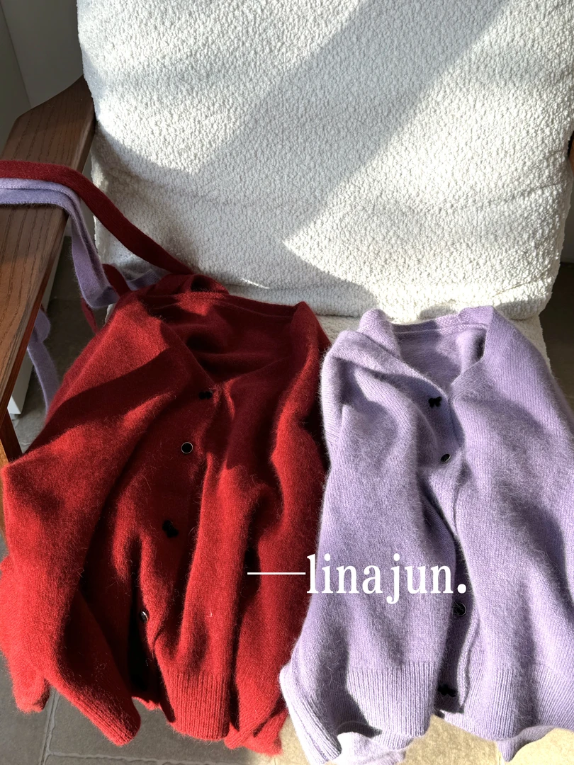 1.2秋冬新款韩系百搭好品质V领软糯配飘带两色毛衣