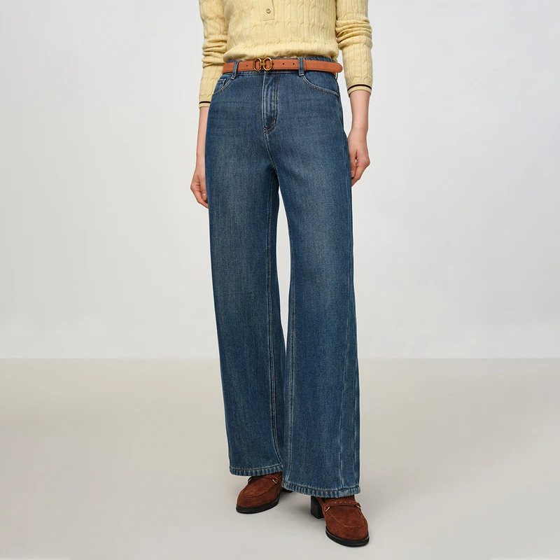 【牛奶绒】EP雅莹2025 云柔氧感柔软亲肤舒适棉宽松阔腿牛仔裤J609A