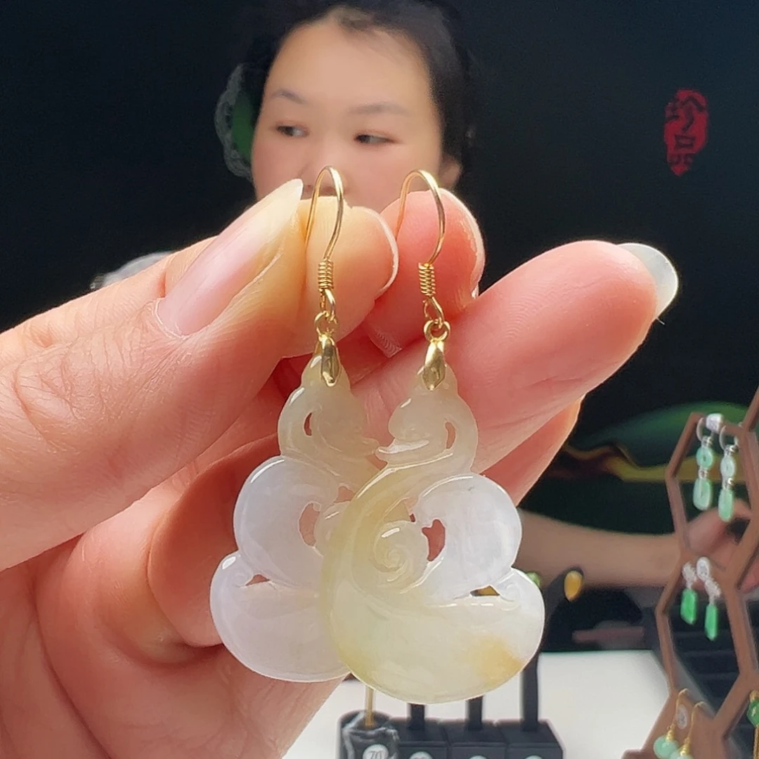 翡翠银S925镶嵌耳饰天然翡翠