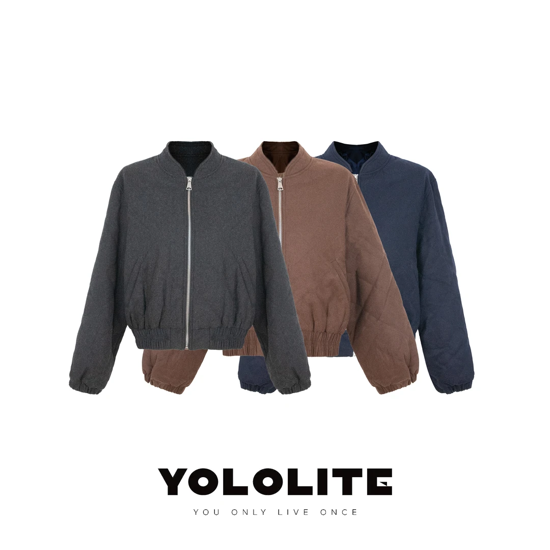 YOLOLITE【循环心动】2574压格羊毛夹克立领拉链短款棉夹克外套