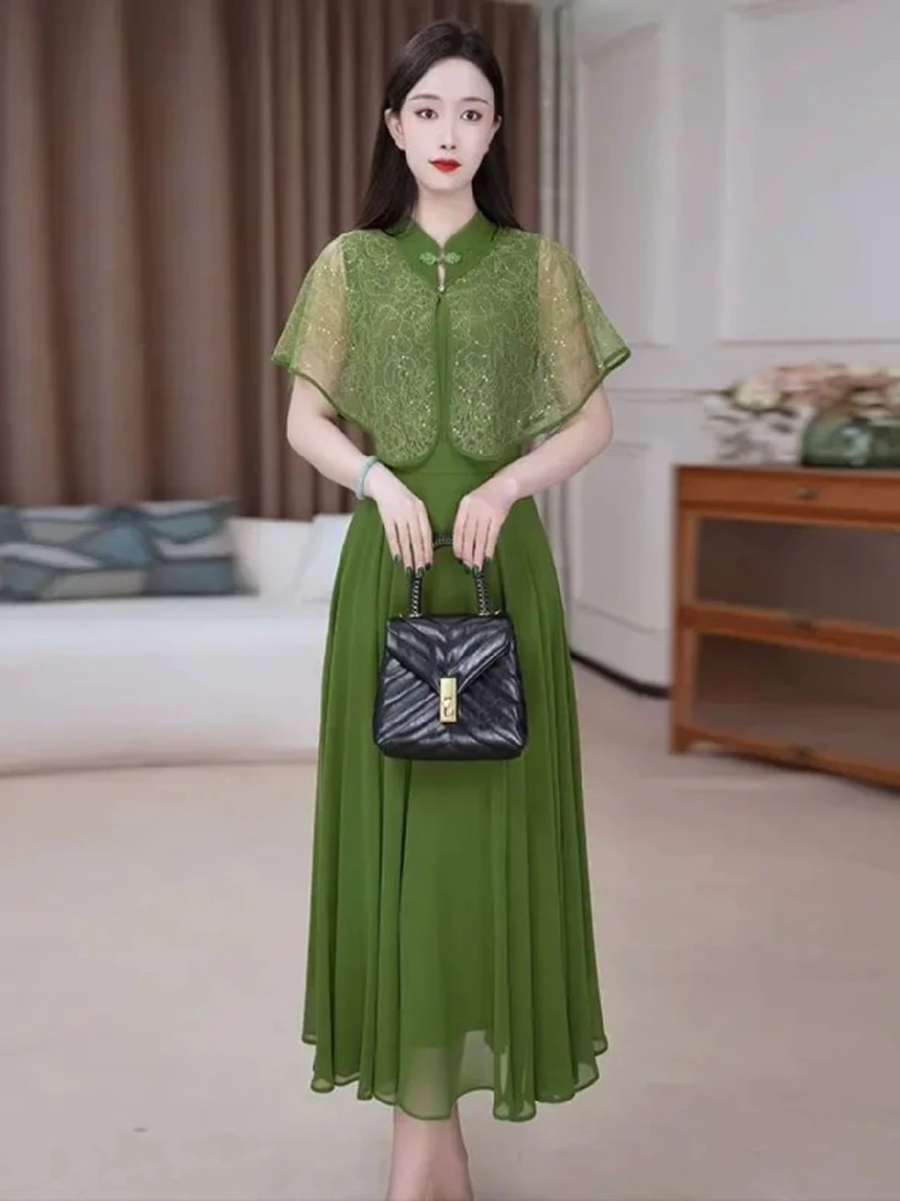 A981 改良旗袍连衣裙2025新款女夏季洋气质高级感轻奢贵夫人
