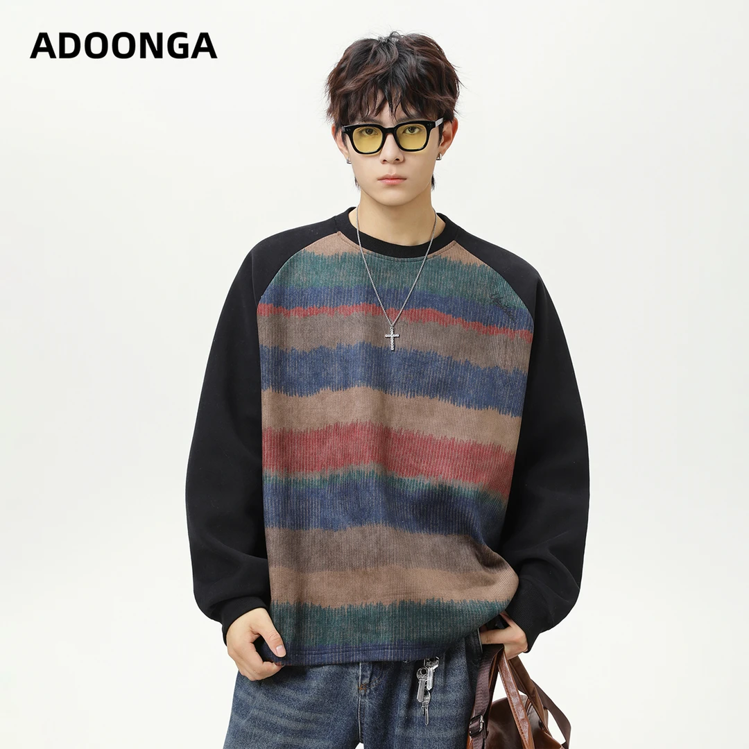 ADOONGA潮流拼接圆领卫衣男女同款春秋季宽松休闲百搭长袖卫衣